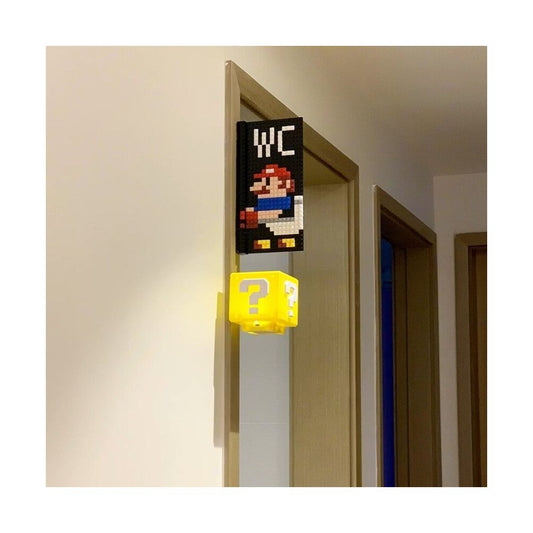 Mario toilet sign Super Mario question mark light decoration WC restroom building block assembly